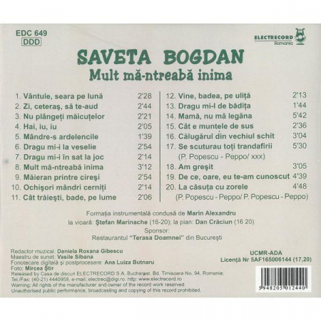 Saveta Bogdan - Mult Mă-ntreabă Inima, (CD) [1]