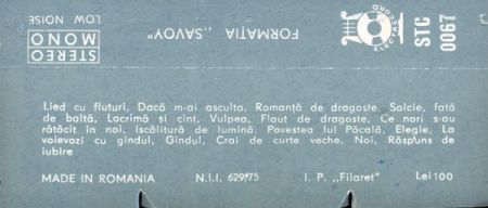 Savoy - Formația „Savoy”, (Casetă Audio) [1]