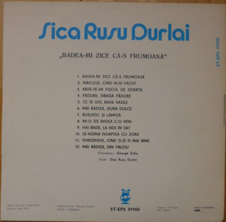 Sica Rusu Durlai - Badea-mi Zice Că-s Frumoasă, (Disc Vinil) [1]
