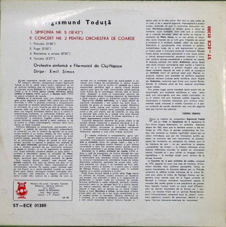 Sigismund Toduță - Simfonia Nr. 5 / Concertul Nr. 2 Pentru Orchestră De Coarde, (Disc Vinil) [1]