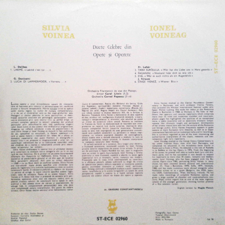Silvia Voinea - Duete Celebre Din Opere Și Operete, (Disc Vinil) [1]