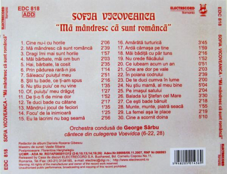 Sofia Vicoveanca - Mă Mândresc Că Sunt Româncă, (CD) [1]