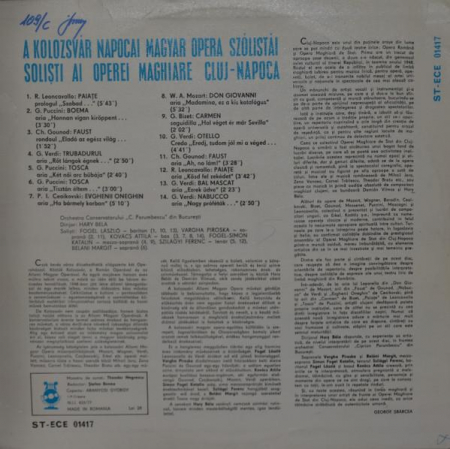 Solisti Ai Operei Maghiare Cluj Napoca‎, (Disc Vinil) [1]