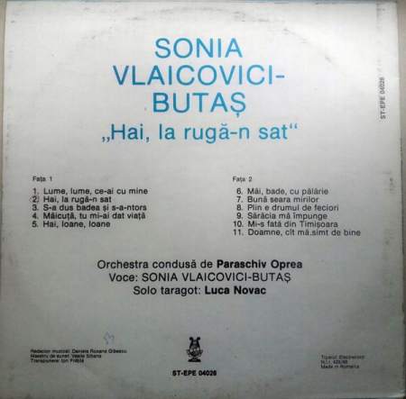Sonia Vlaicovici - Hai, La Rugă-n Sat, (Disc Vinil) [1]