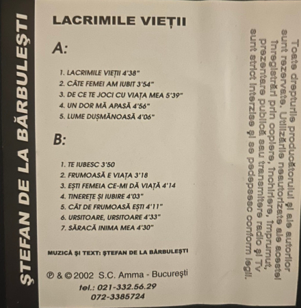 Ștefan de la Bărbulești - Lacrimile Vieții, (Casetă Audio) [1]