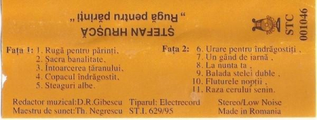 Ștefan Hrușcă - Rugă Pentru Părinți, (Casetă Audio) [1]
