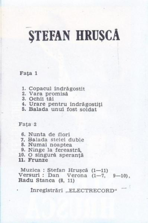 Ștefan Hrușcă - Urare Pentru Îndrăgostiți, (Casetă Audio) [1]