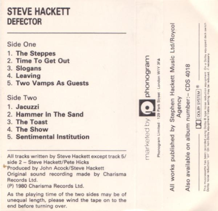 Steve Hackett - Defector (Caseta Audio) [1]