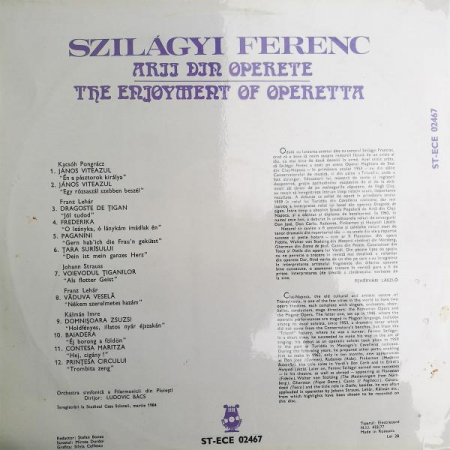Szilágyi Ferenc - Arii Din Operete = The Enjoyment Of Operetta, (Disc Vinil) [1]
