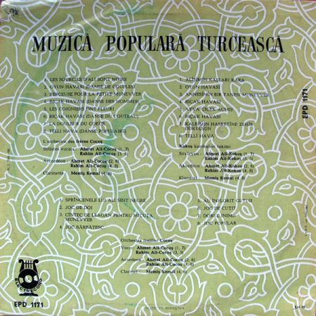 Taraful Fraților Cocoș - Türk Halk Müziği / Muzică Populară Turcească / Musique Folklorique Turque, (Disc Vinil) [1]