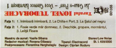 Taraful Ionel Tudorache - „La Chilia-n Port” (Vechi Cântece Lăutărești 1), (Casetă Audio) [1]