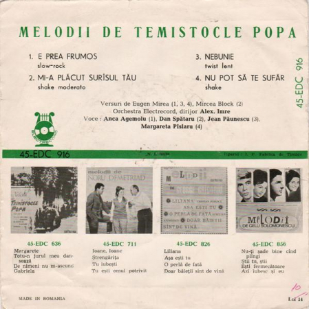Temistocle Popa - Melodii De Temistocle Popa, (Disc Vinil) [1]