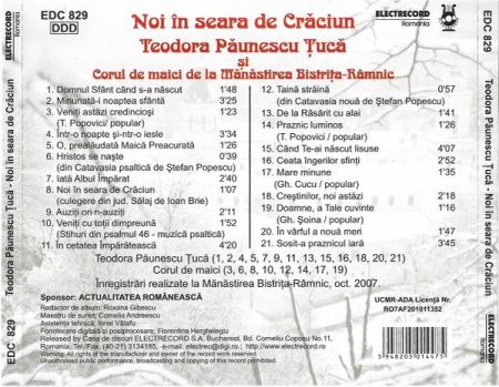 Teodora Păunescu-Țucă și Corul de maici de la Mănăstirea Bistrița-Râmnic – Noi În Seara De Crăciun (CD) [1]