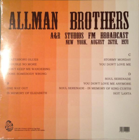 The Allman Brothers Band - A&R Studios FM Broadcast. New York, August 26th, 1971 (Disc Vinil) [1]