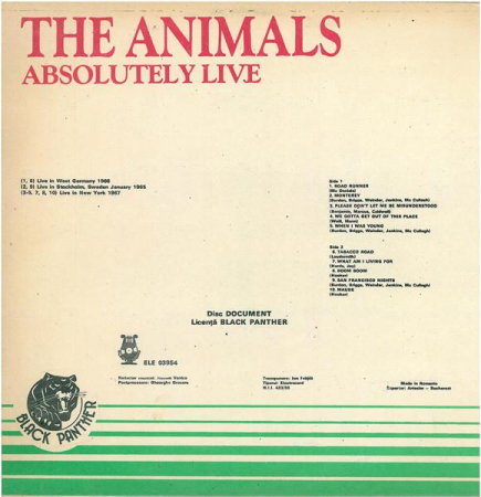 The Animals - Absolutely Live, (Disc Vinil) [1]