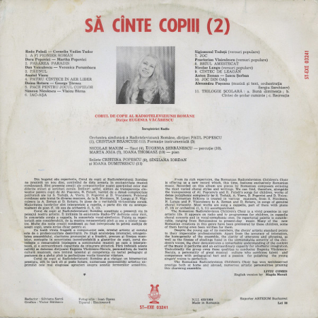 The Children's Choir Of The Romanian Radio And Television* Conductor Eugenia Văcărescu* – Let Children Sing (2) Să Cînte Copiii (VINIL) [1]