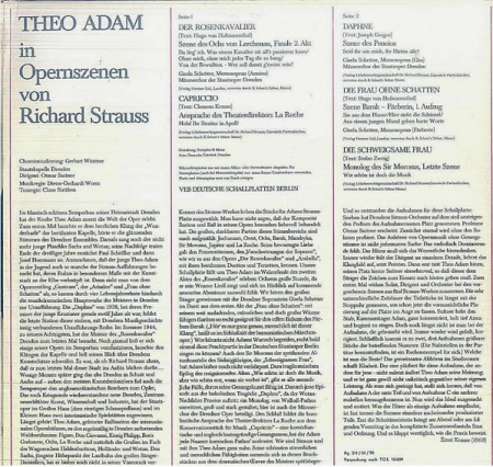 Theo Adam - Theo Adam In Opernszenen Von Richard Strauss (Der Rosenkavalier / Capriccio / Daphne / Die Frau Ohne Schatten / Die Schweigsame Frau) [1]