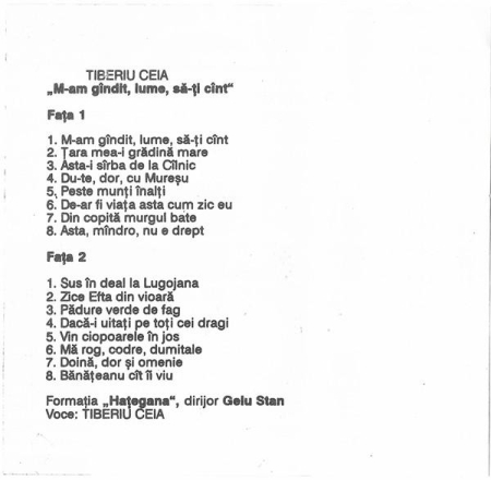 Tiberiu Ceia - M-am Gîndit, Lume, Să-ți Cînt, (Casetă Audio) [1]