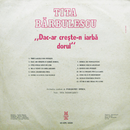 Tita Bărbulescu – Dac-ar Crește-n Iarbă Dorul (VINIL) [1]