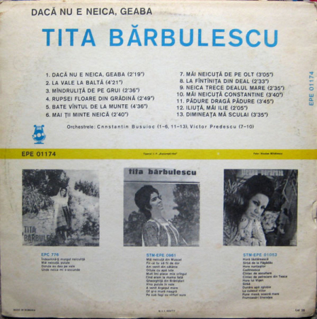 Tita Bărbulescu - Dacă Nu E Neica,Geaba, (Disc Vinil) [1]