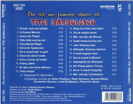 Tita Bărbulescu - Din Cele Mai Frumoase Cântece Ale Titei Bărbulescu, (CD) [1]