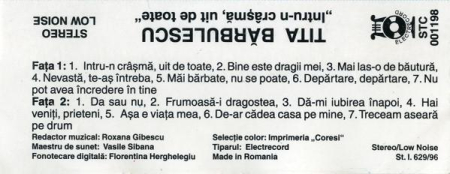 Tita Bărbulescu - Intru-n Crâșmă, Uit De Toate, (Casetă Audio) [1]