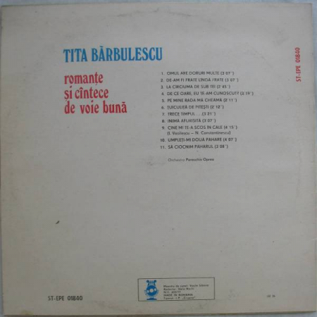 Tita Bărbulescu - Romanțe Și Cîntece De Voie Bună, (Disc Vinil) [1]