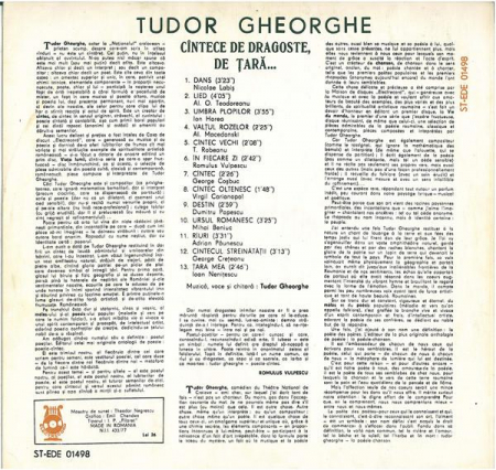 Tudor Gheorghe - Cîntece De Dragoste, De Țară..., (Disc Vinil) [1]