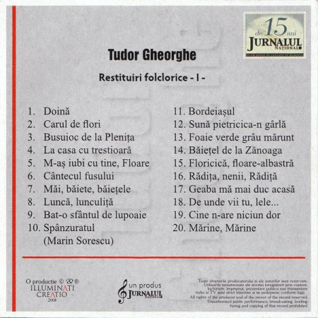 Tudor Gheorghe - Restituiri Folclorice, Vol. 1, (CD) [1]