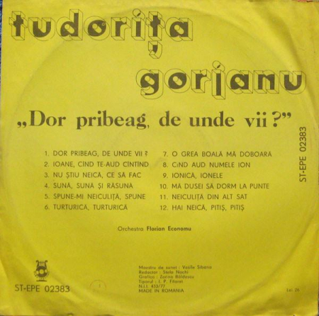 Tudorița Gorjanu - Dor Pribeag, De Unde Vii ? (Disc Vinil) [1]