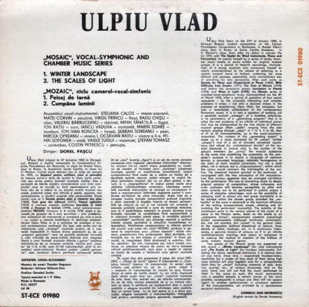 Ulpiu Vlad - ”Mozaic” • Ciclu Cameral-vocal-simfonic = „Mosaic”, Vocal-Symphonic And Chamber Music Series, (Disc Vinil) [1]