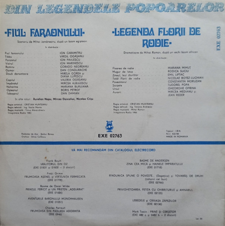 Din Legendele Popoarelor ‎– Fiul Faraonului / Legenda Florii De Rodie, (Disc Vinil) [1]