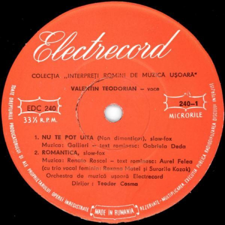 Discuri vinil 7' (mici) - Valentin Teodorian - Nu Te Pot Uita (7 Inch), (Disc Vinil)