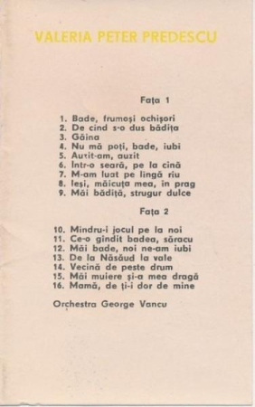 Valeria Peter Predescu - Bade, Frumoși Ochișori, (Casetă Audio) [1]