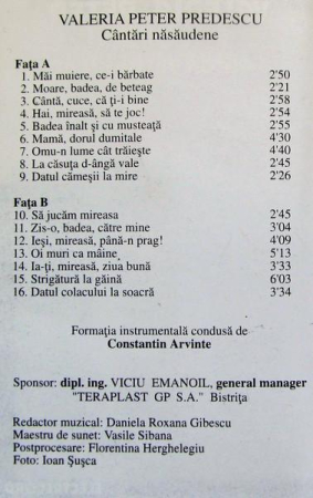 Valeria Peter Predescu - Cântări Năsăudene (Caseta Audio) [1]