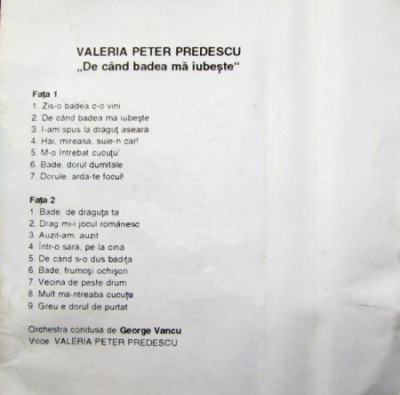 Valeria Peter Predescu - De Când Badea Mă Iubește , (Casetă Audio) [1]