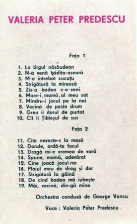 Valeria Peter Predescu - La Tîrgul Năsăudean	 (Caseta Audio) [1]