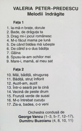 Valeria Peter Predescu - Melodii Îndrăgite  (Caseta Audio) [1]