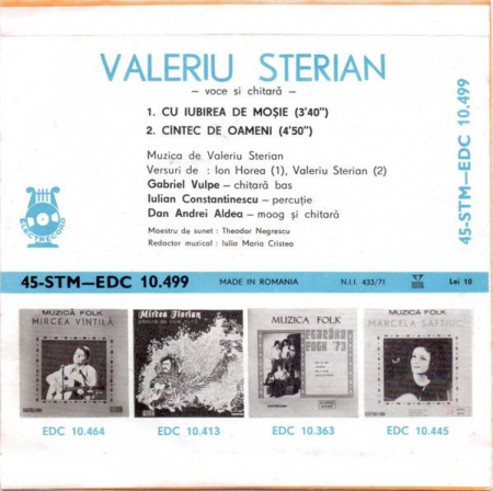 Valeriu Sterian - Cu Iubirea De Moşie / Cîntec De Oameni, (Disc Vinil) [1]