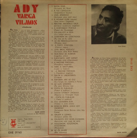 Varga Vilmos - Válogatás Varga Vilmos Ady Című Előadó-estjéből, (Disc Vinil) [1]