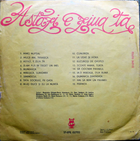 Astăzi E Ziua Ta (Melodii Pentru Ceremonii), (Disc Vinil) [1]