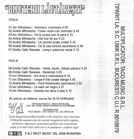 Various - Bijuterii Lăutărești , (Casetă Audio) [1]