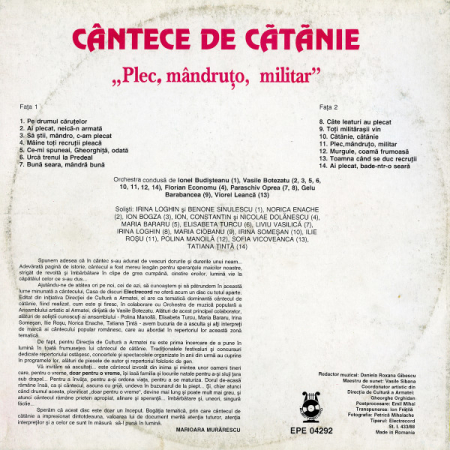 Various – Cântece De Cătănie „Plec, Mândruțo, Militar” (VINIL) [1]