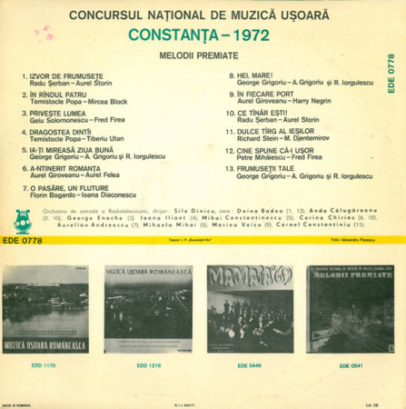 Various – Melodii Premiate - Concursul Național De Muzică Ușoară Constanța–1972 (DISC VINIL) [1]