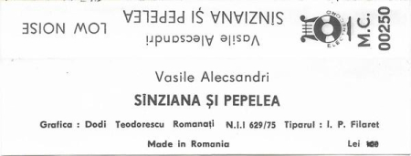 Vasile Alecsandri - Sînziana Și Pepelea, (Casetă Audio) [1]