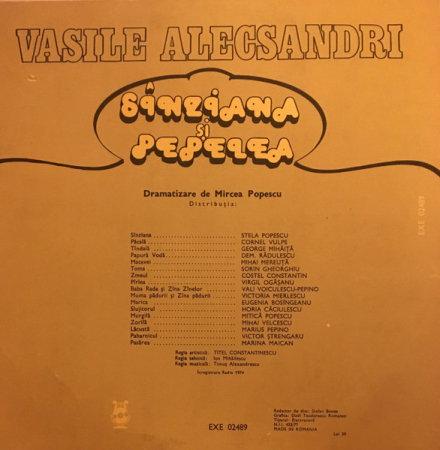 Vasile Alecsandri - Sînziana Și Pepelea, (Disc Vinil) [1]