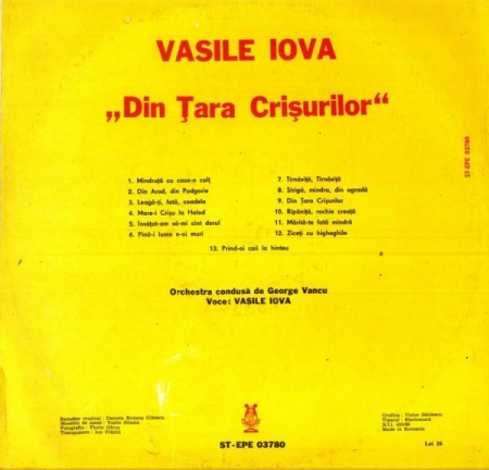 Vasile Iova - Din Țara Crișurilor, (Disc Vinil) [1]