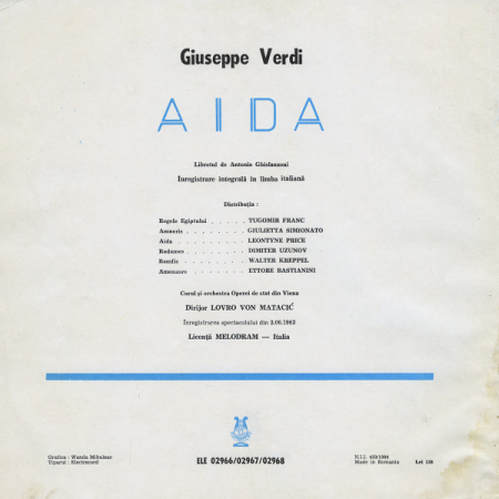 Verdi* - Corul Operei de stat din Viena* si Orchestra Operei de stat din Viena* Dirijor Lovro von Matacić* – Aida (VINIL) [1]
