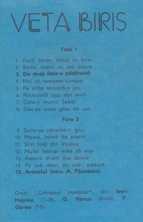 Veta Biriș - Du-ți Bade, Dorul Cu Tine (Caseta Audio) [1]