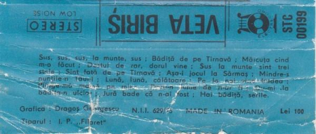 Veta Biriș - Veta Biriș, (Casetă Audio) [1]